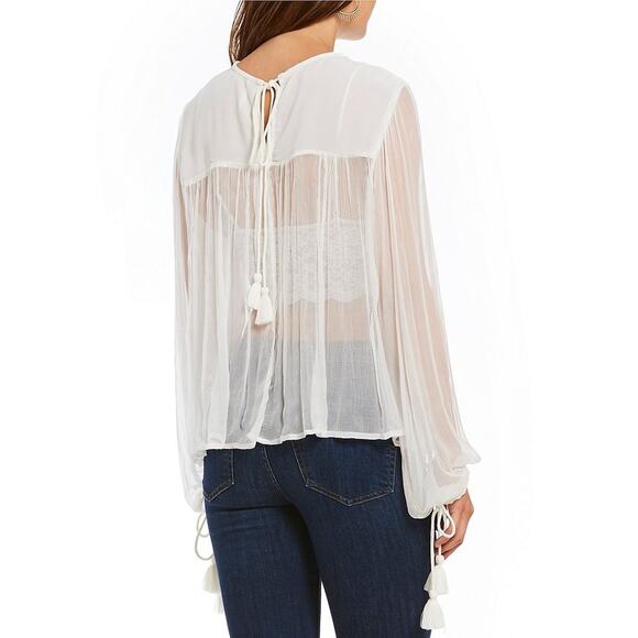 New Free People Retro Femme Sheer Blouse IVORY Retail $98.00 XS - Picture 3 of 3